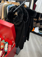Black Detachable Fur collar Terry Hoodie
