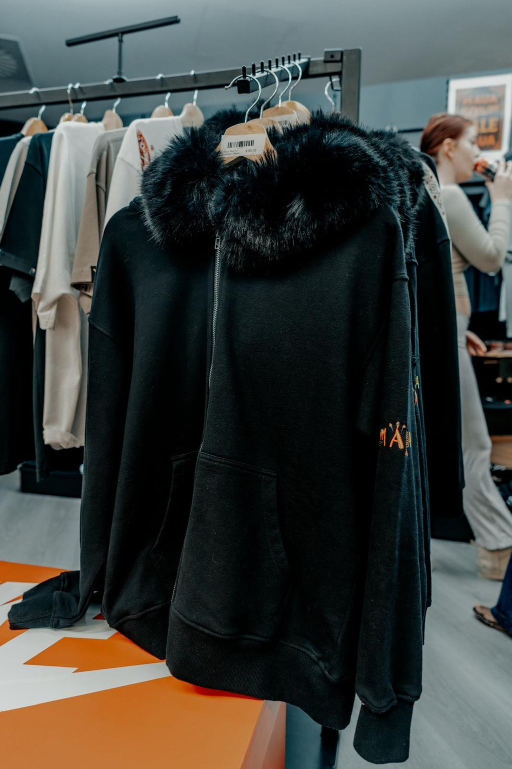 Black Detachable Fur collar Terry Hoodie