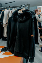 Black Detachable Fur collar Terry Hoodie