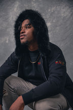 Black Detachable Fur collar Terry Hoodie