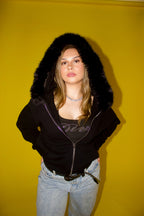 Black Detachable Fur collar Terry Hoodie
