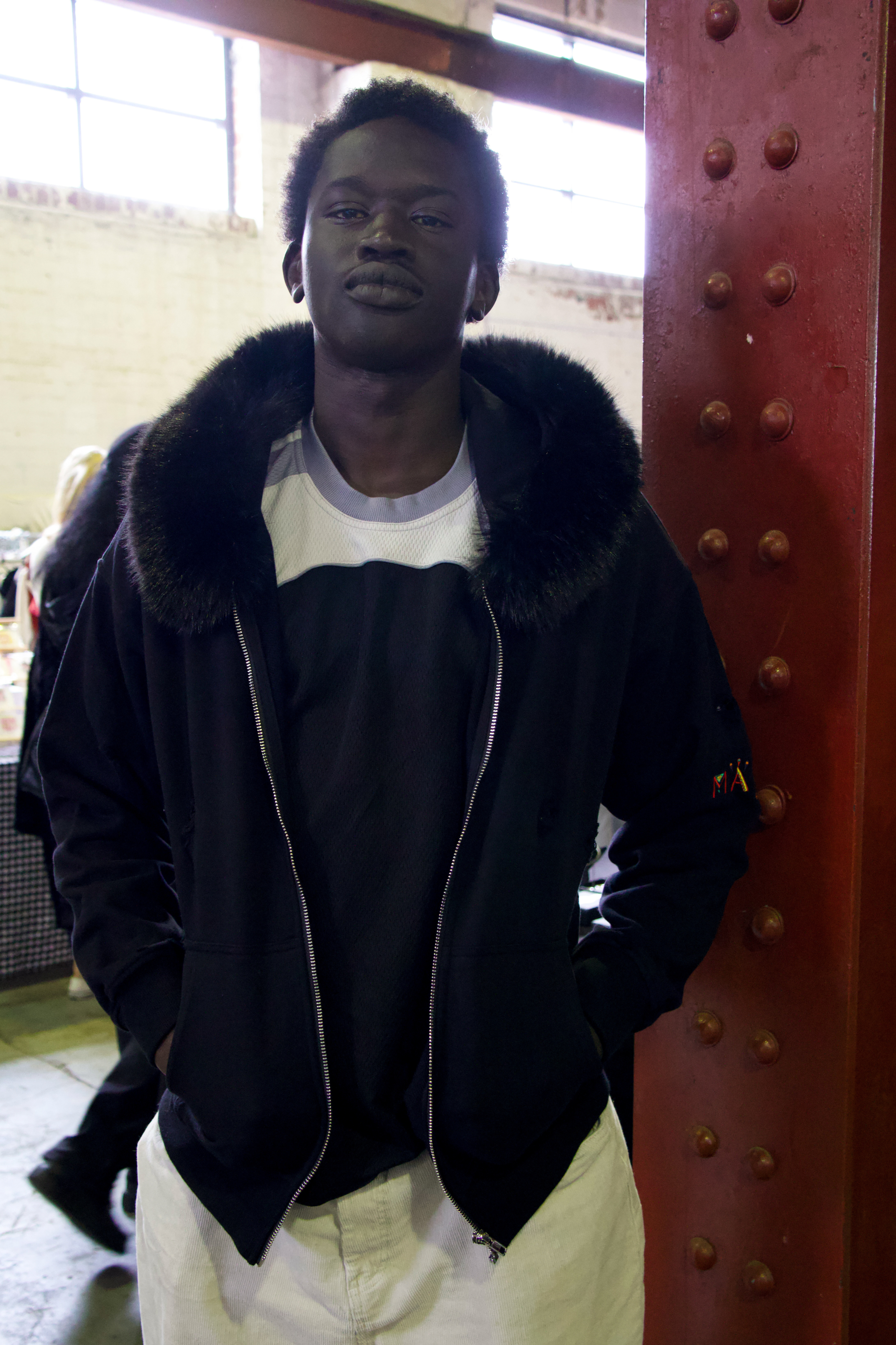 Black Detachable Fur collar Terry Hoodie