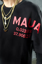 MAUA 400 GSM Terry Cotton Tee – Black / Pink Embroidery