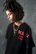 MAUA 400 GSM Terry Cotton Tee – Black / Pink Embroidery